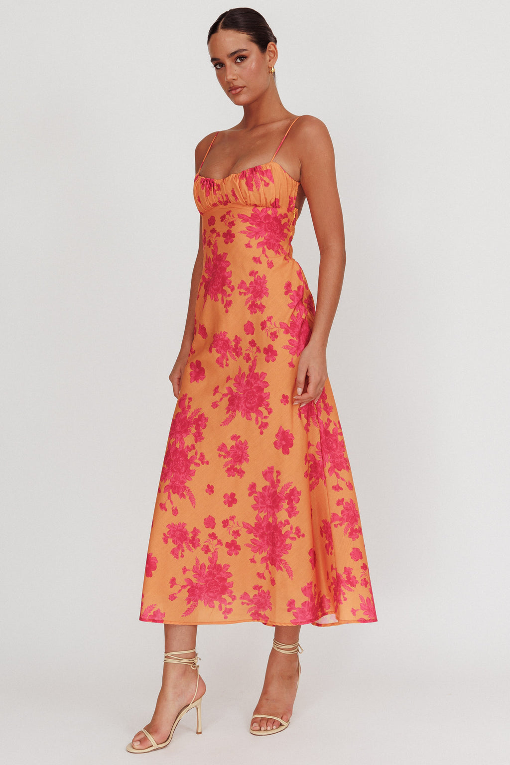 Nerida Low Back Twist Floral Maxi Dress Orange by Selfie Leslie