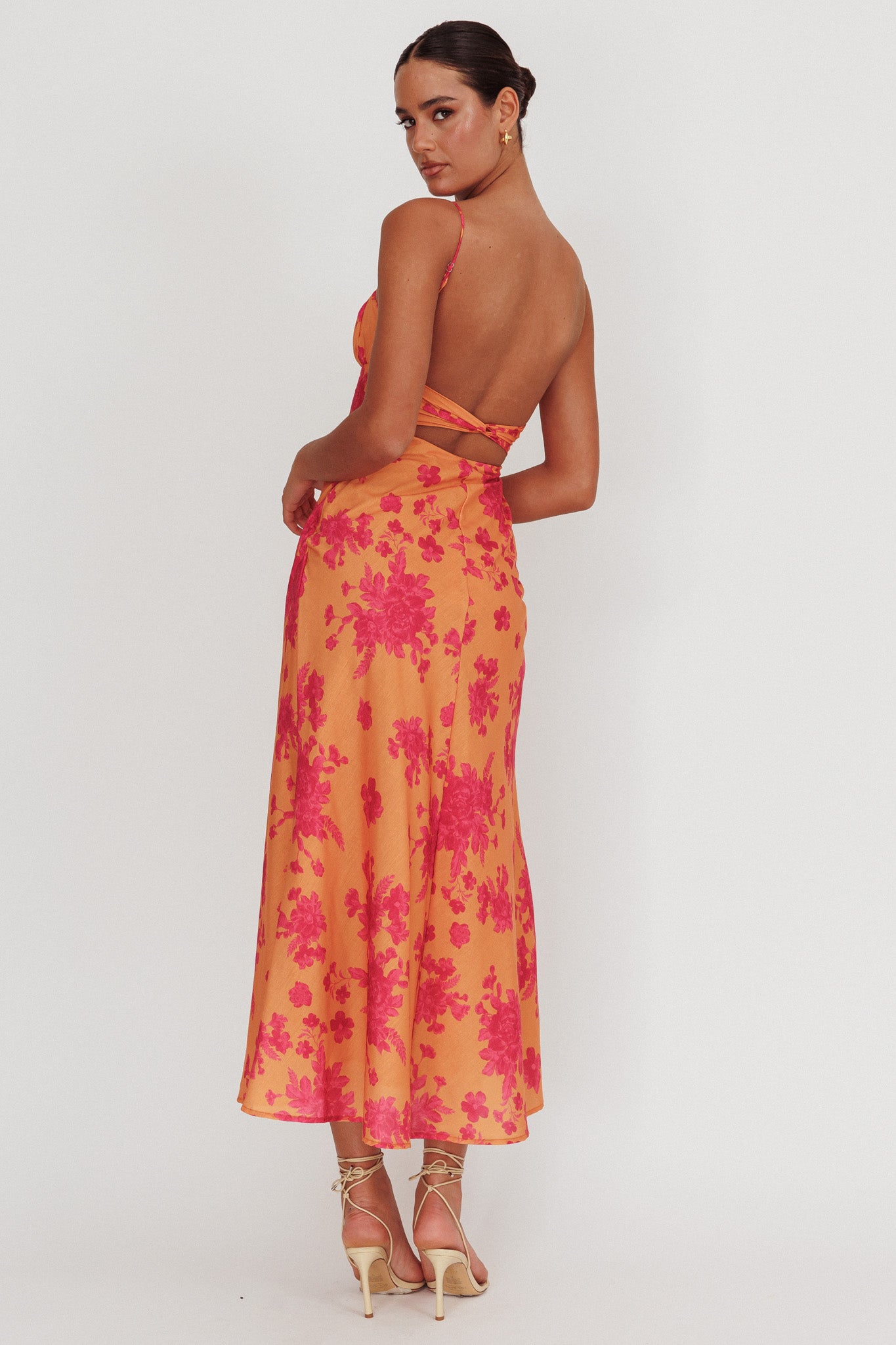 Nerida Low Back Twist Floral Maxi Dress Orange– Selfie Leslie