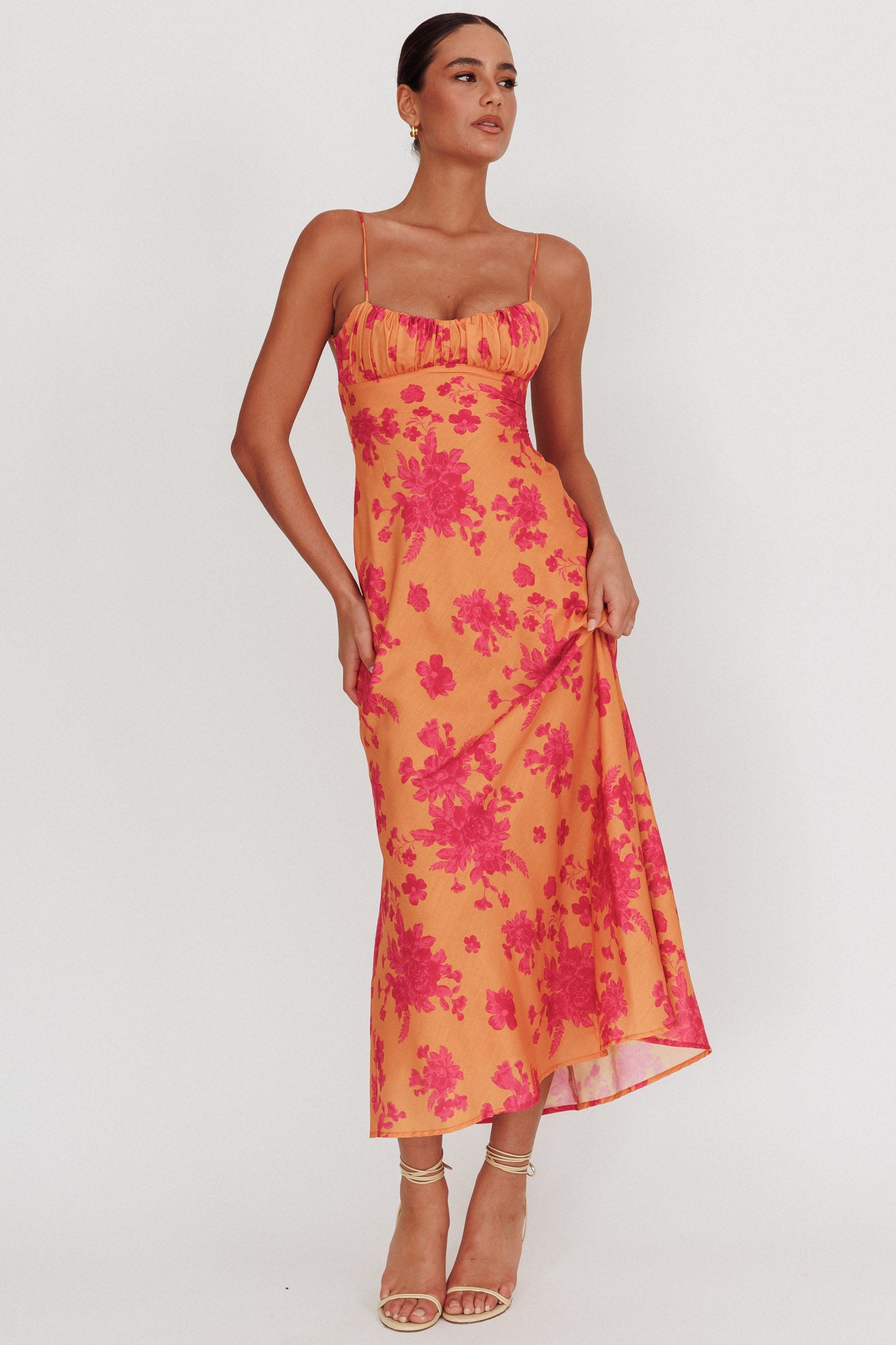 Nerida Low Back Twist Floral Maxi Dress Orange– Selfie Leslie