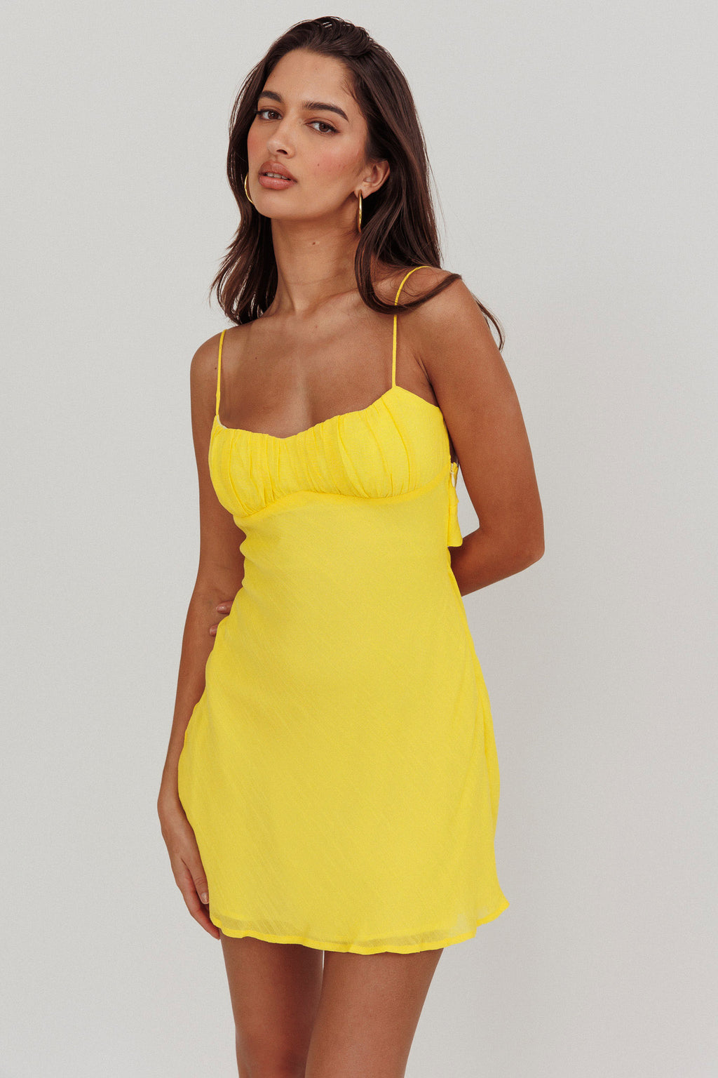 Nerida Twist Back Mini Dress Lemon by Selfie Leslie