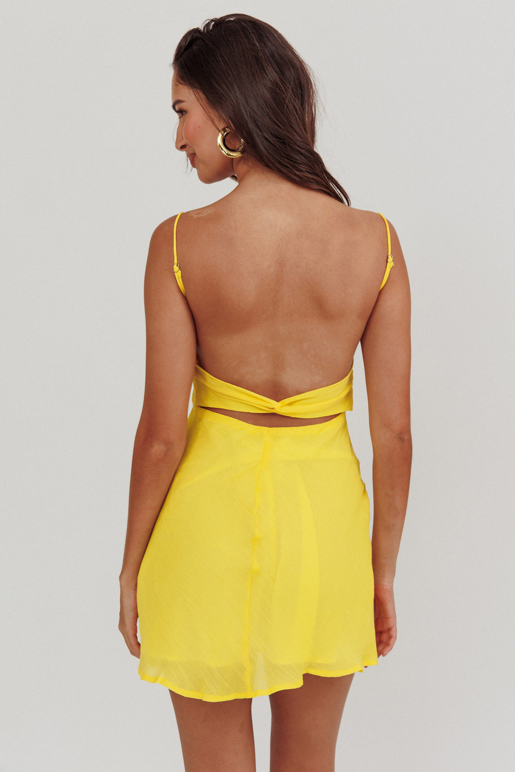 Nerida Twist Back Mini Dress Lemon by Selfie Leslie