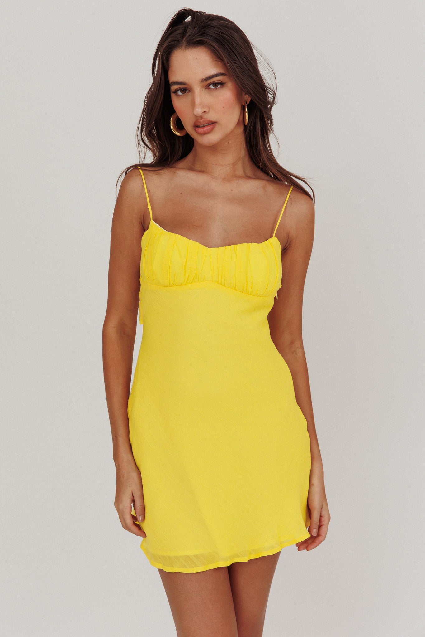 Nerida Twist Back Mini Dress Lemon by Selfie Leslie