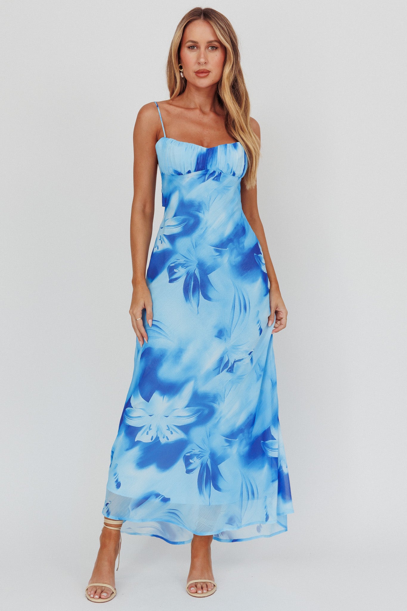 Shop the Nerida Low Back Twist Maxi Dress Lily Blue