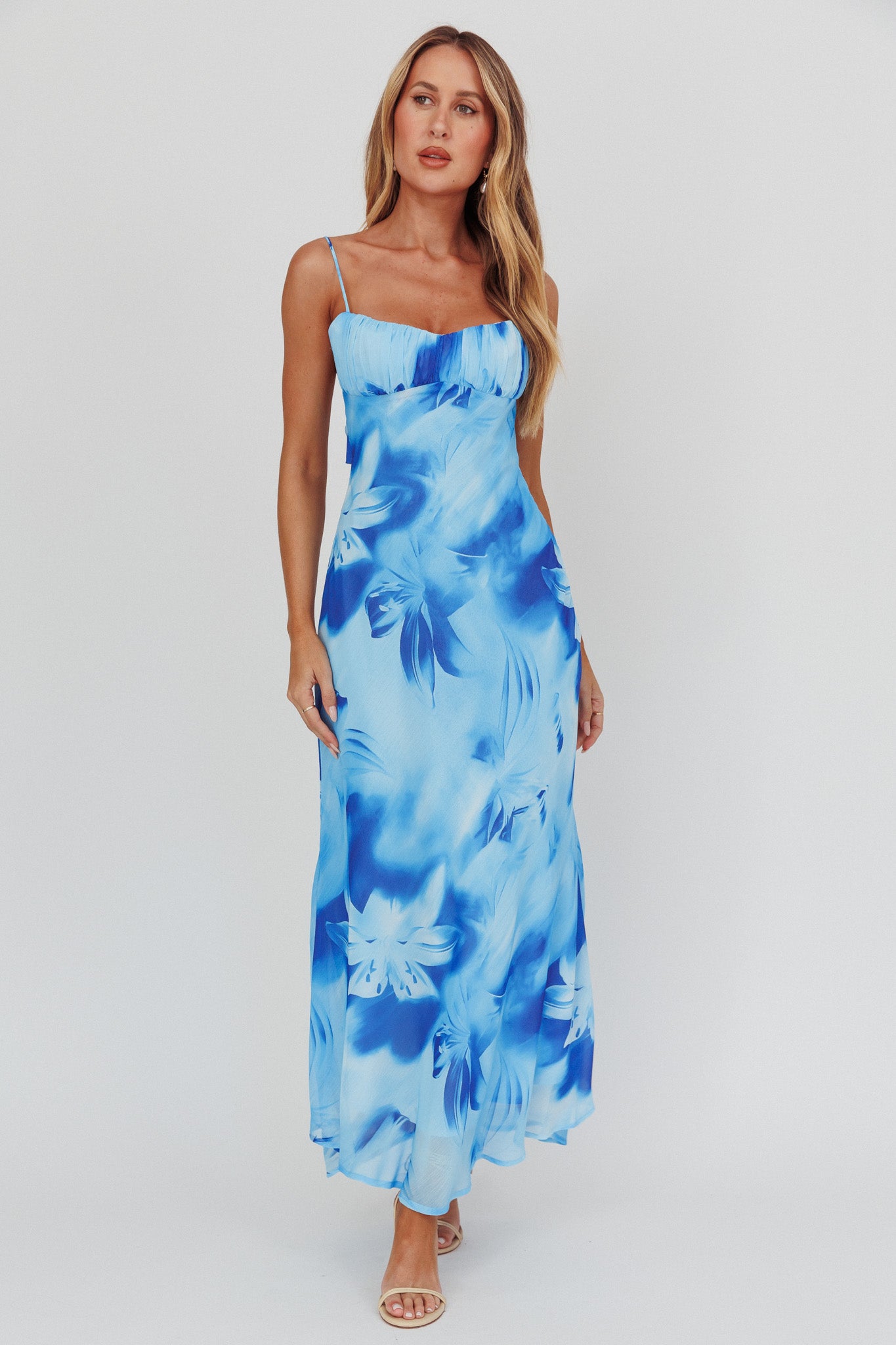 Nerida Low Back Twist Maxi Dress Lily Blue by Selfie Leslie