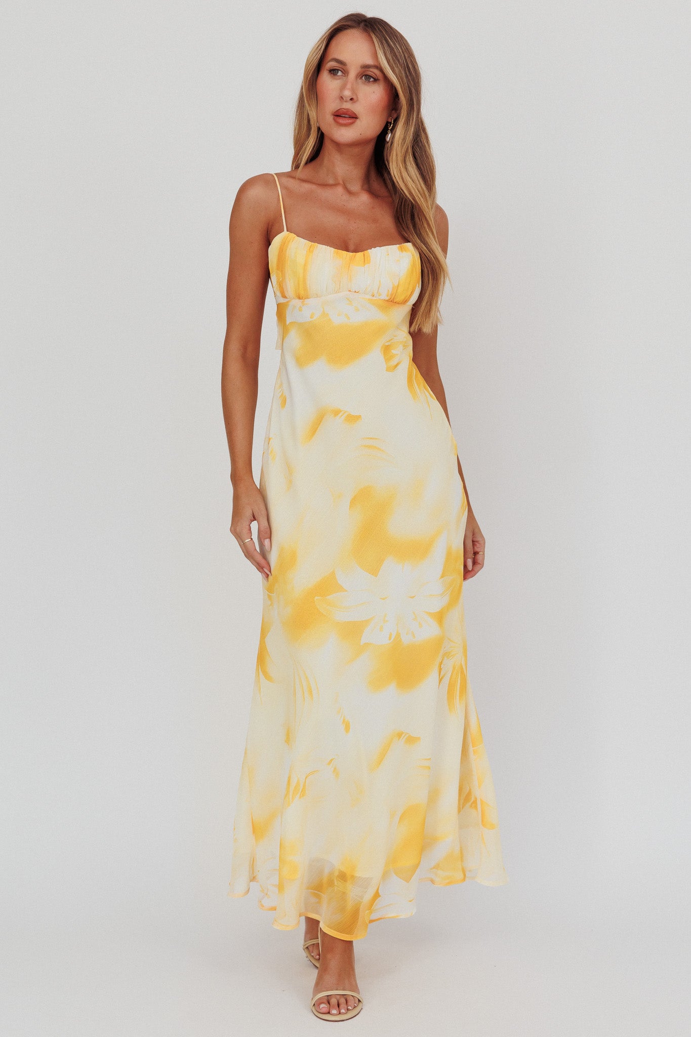 Nerida Low Back Twist Maxi Dress Lily Yellow by Selfie Leslie