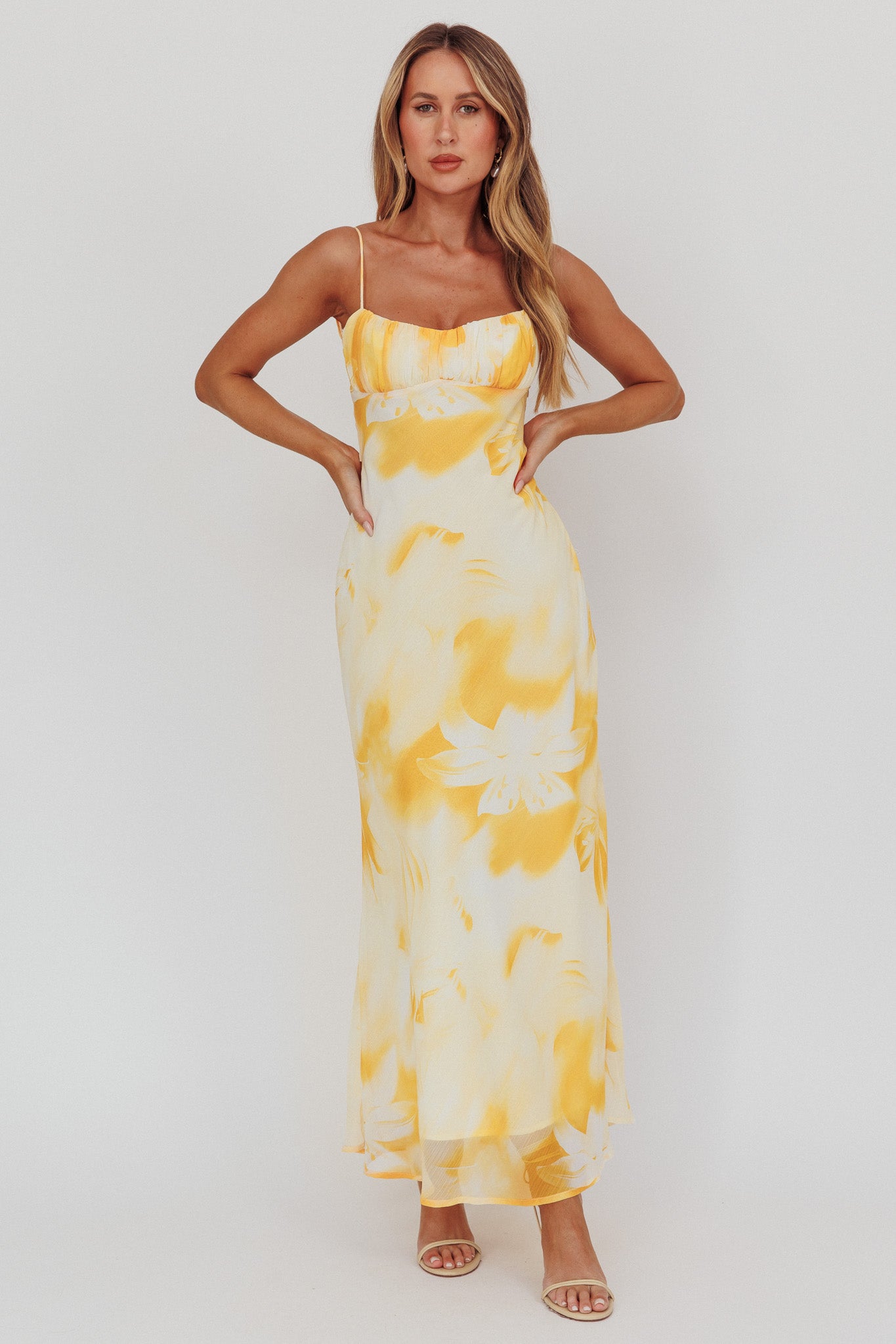Nerida Low Back Twist Maxi Dress Lily Yellow by Selfie Leslie