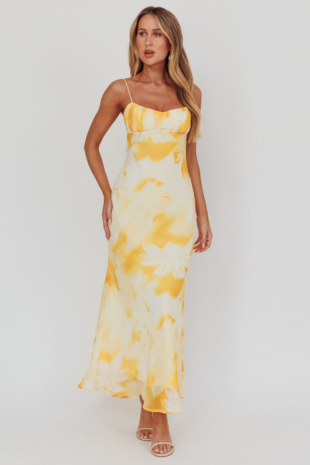 Nerida Low Back Twist Maxi Dress Lily Yellow by Selfie Leslie