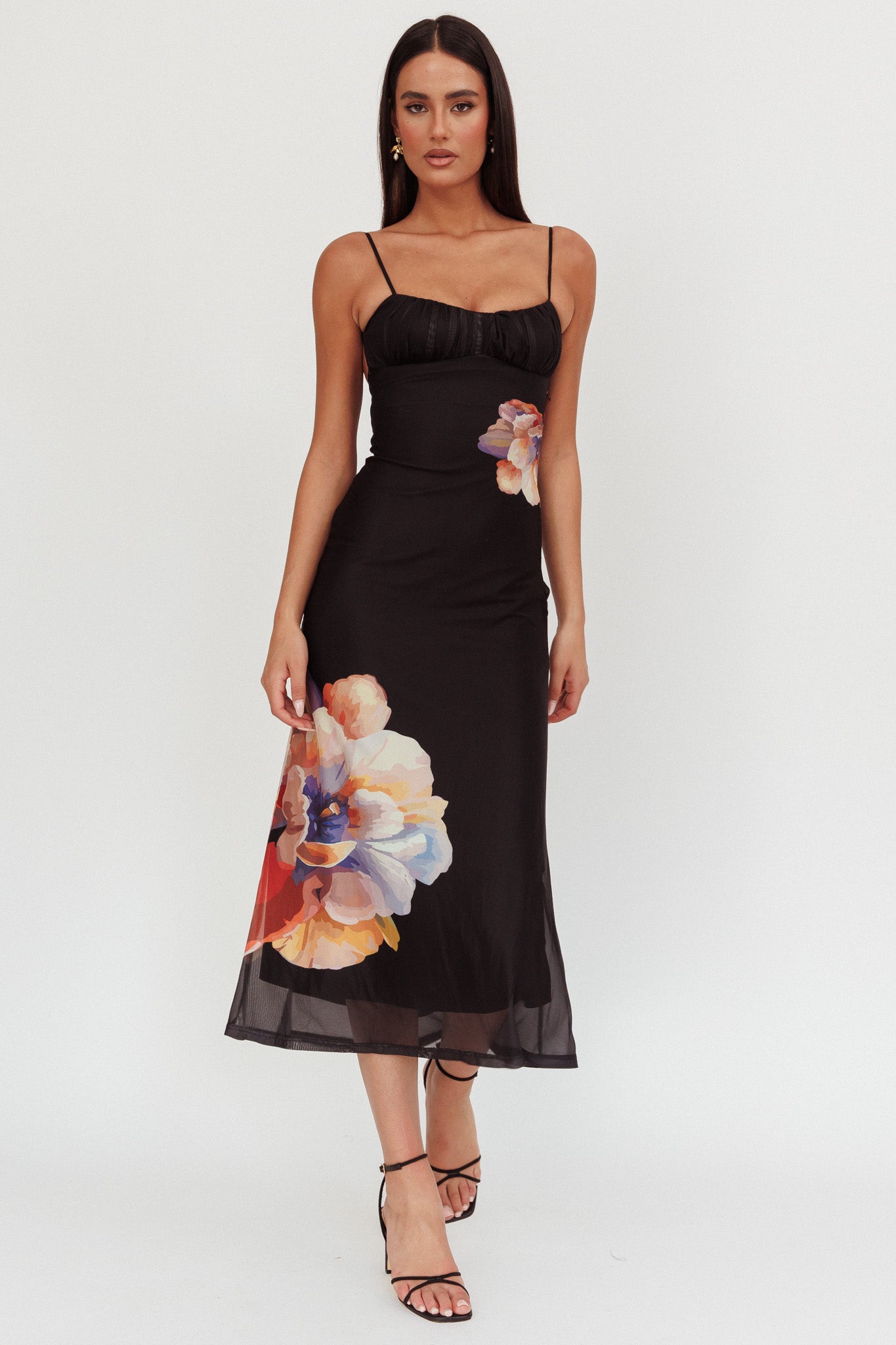 Shop the Nerida Gathered Bust Maxi Dress Flowers Black
