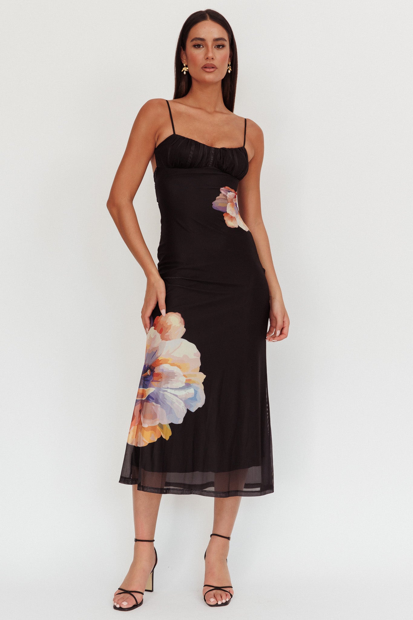 Shop the Nerida Gathered Bust Maxi Dress Flowers Black