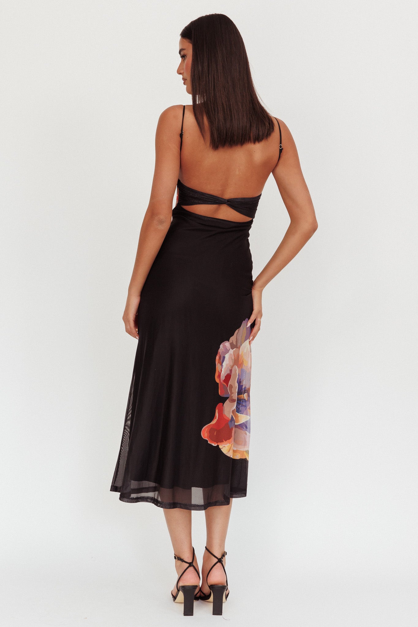 Nerida Gathered Bust Maxi Dress Flowers Black by Selfie Leslie