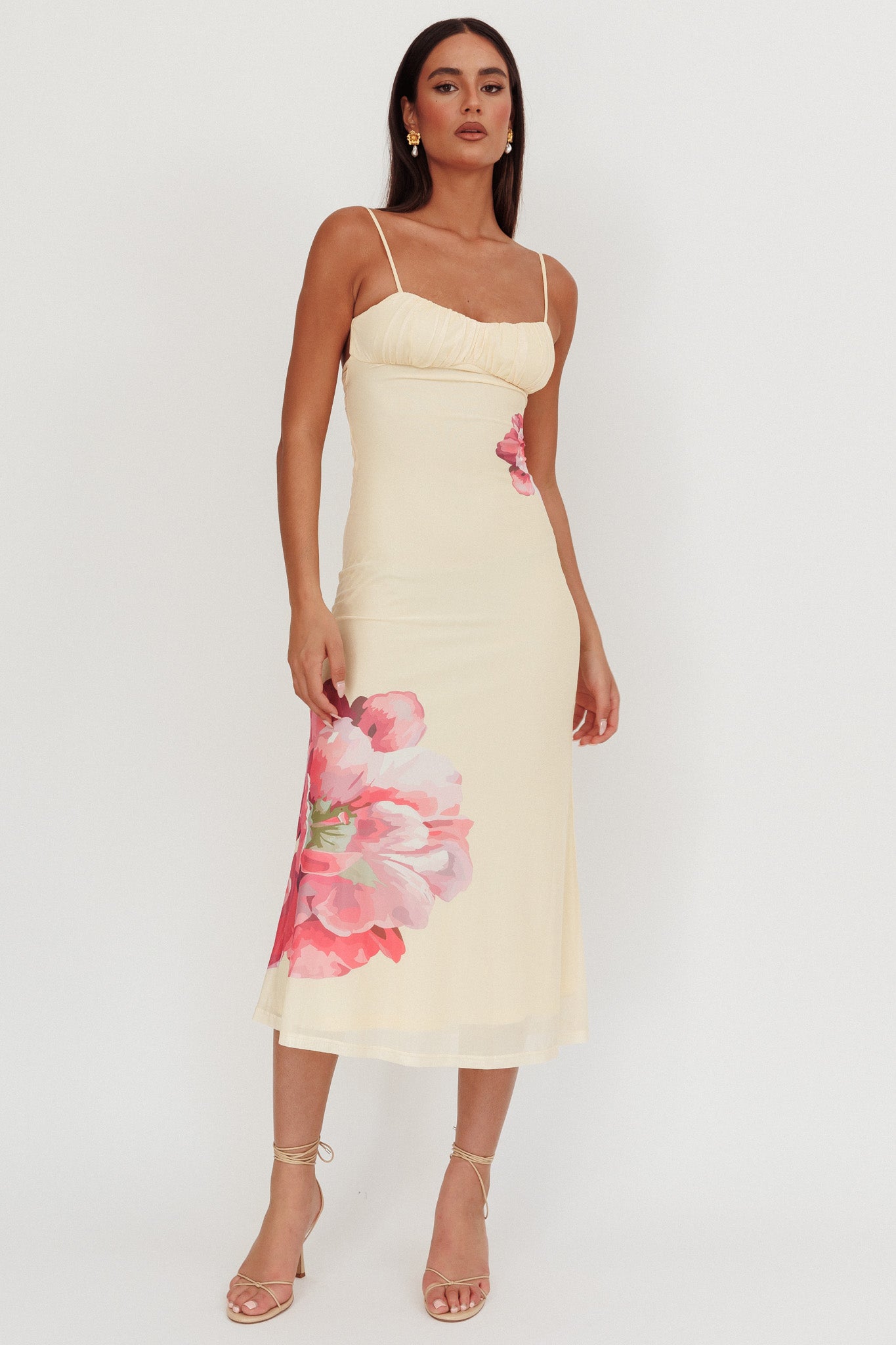 Nerida Gathered Bust Maxi Dress Flowers Yellow by Selfie Leslie