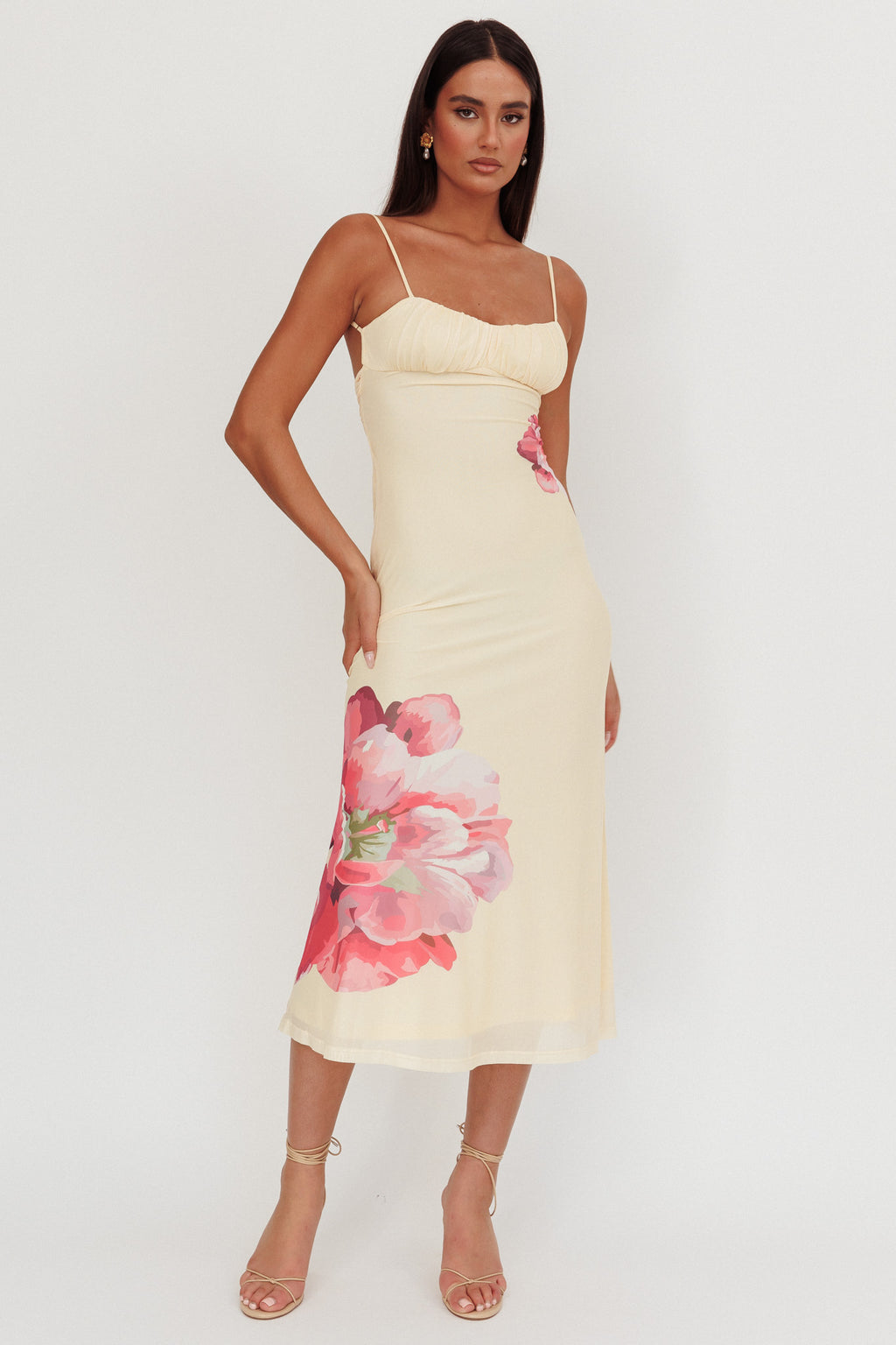 Nerida Gathered Bust Maxi Dress Flowers Yellow by Selfie Leslie