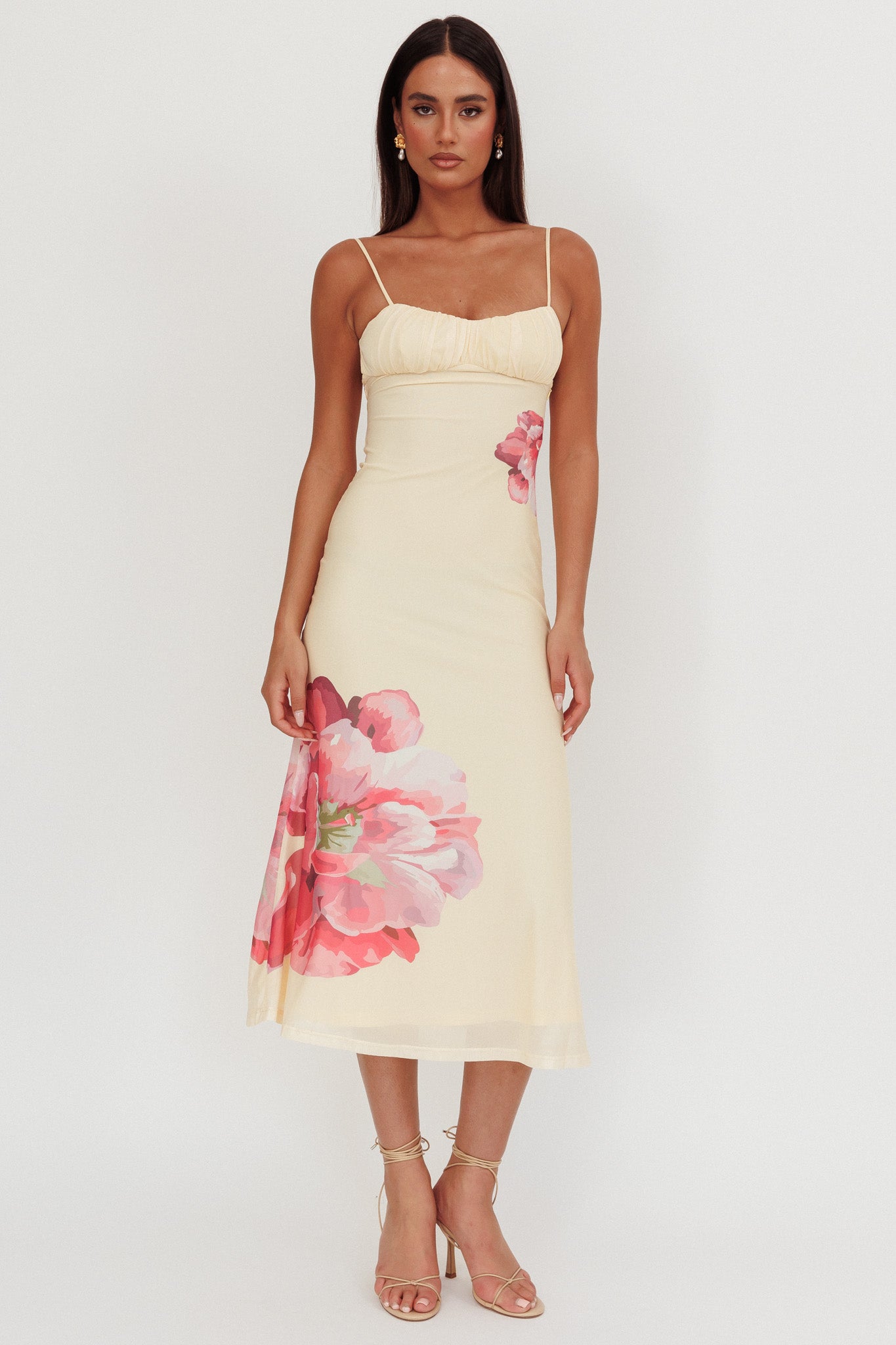 Nerida Gathered Bust Maxi Dress Flowers Yellow by Selfie Leslie