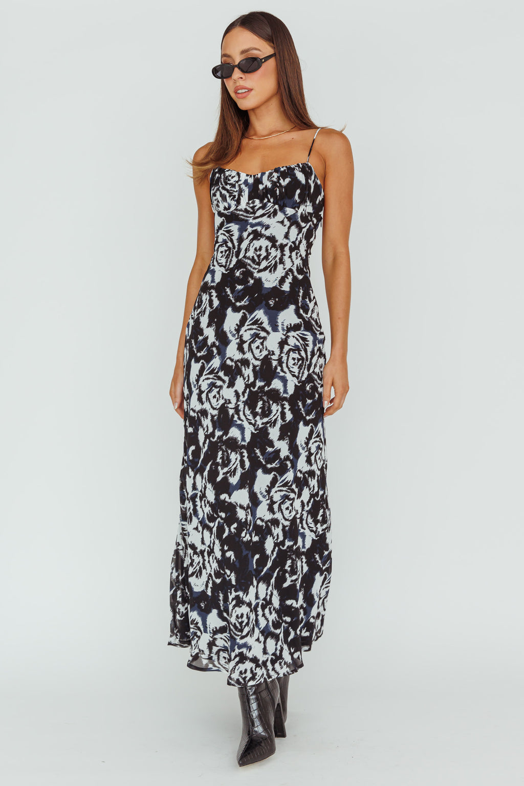 Nerida Twist Back Maxi Dress Swirl Black by Selfie Leslie