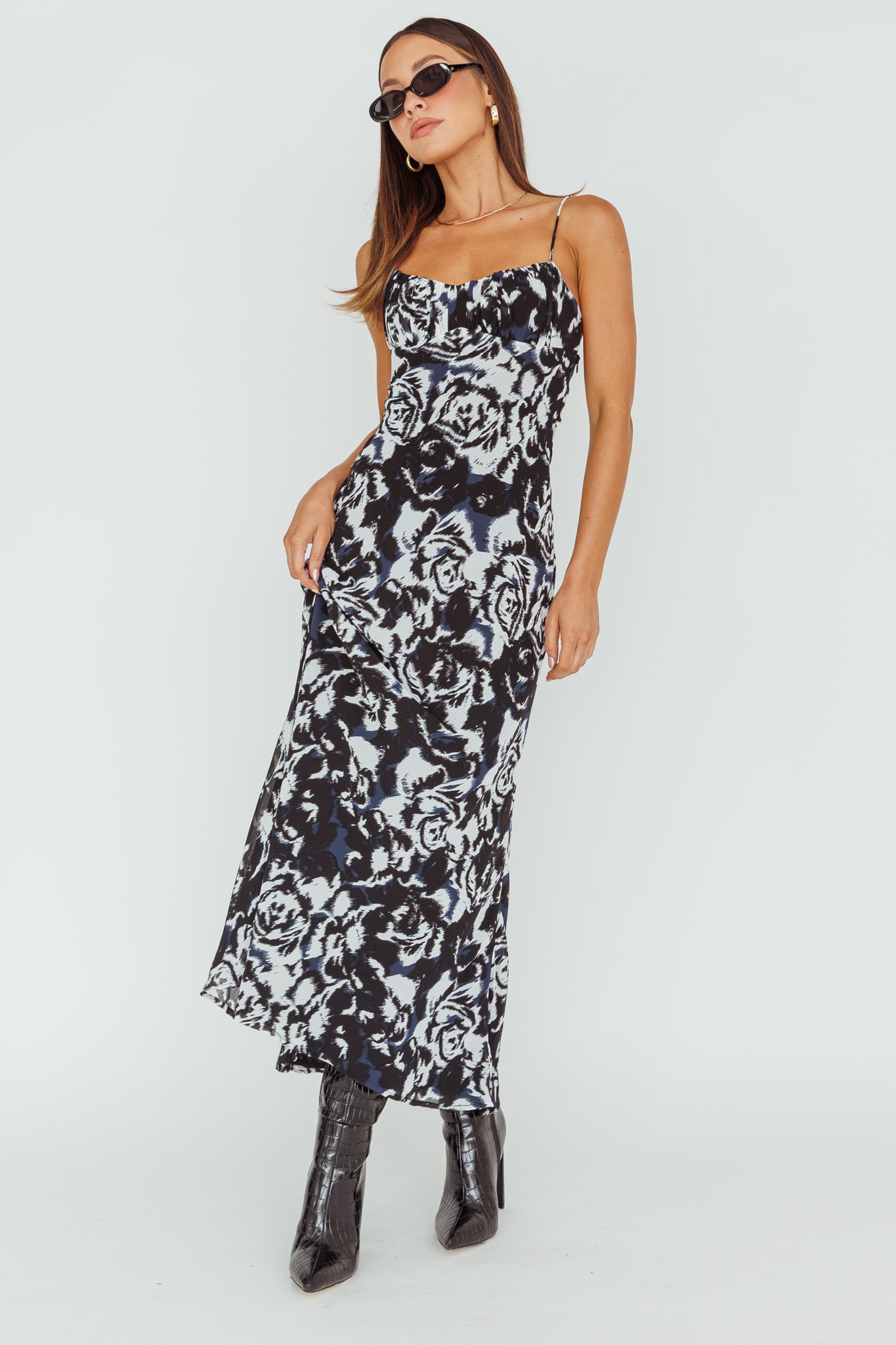 Nerida Twist Back Maxi Dress Swirl Black by Selfie Leslie