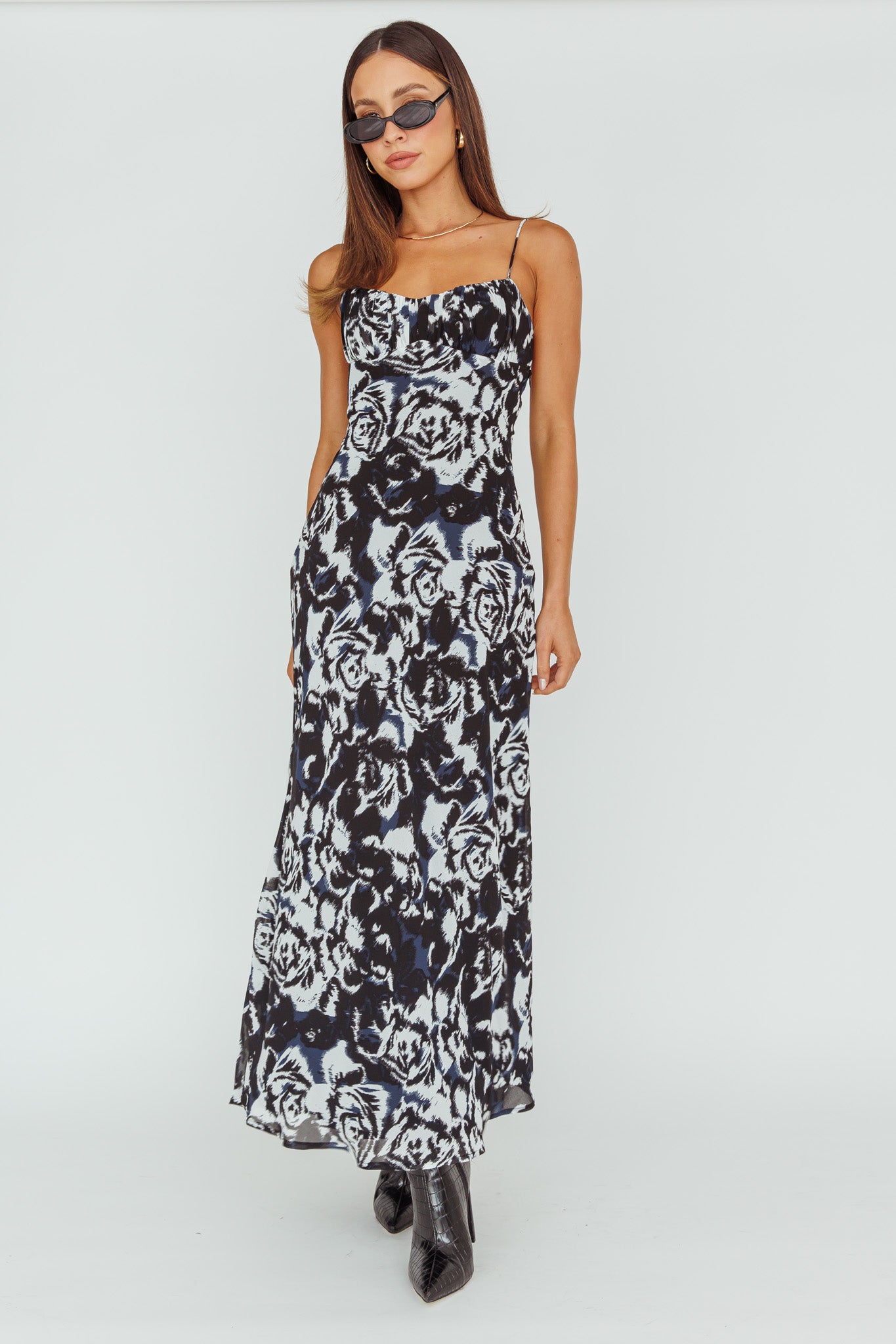 Nerida Twist Back Maxi Dress Swirl Black by Selfie Leslie