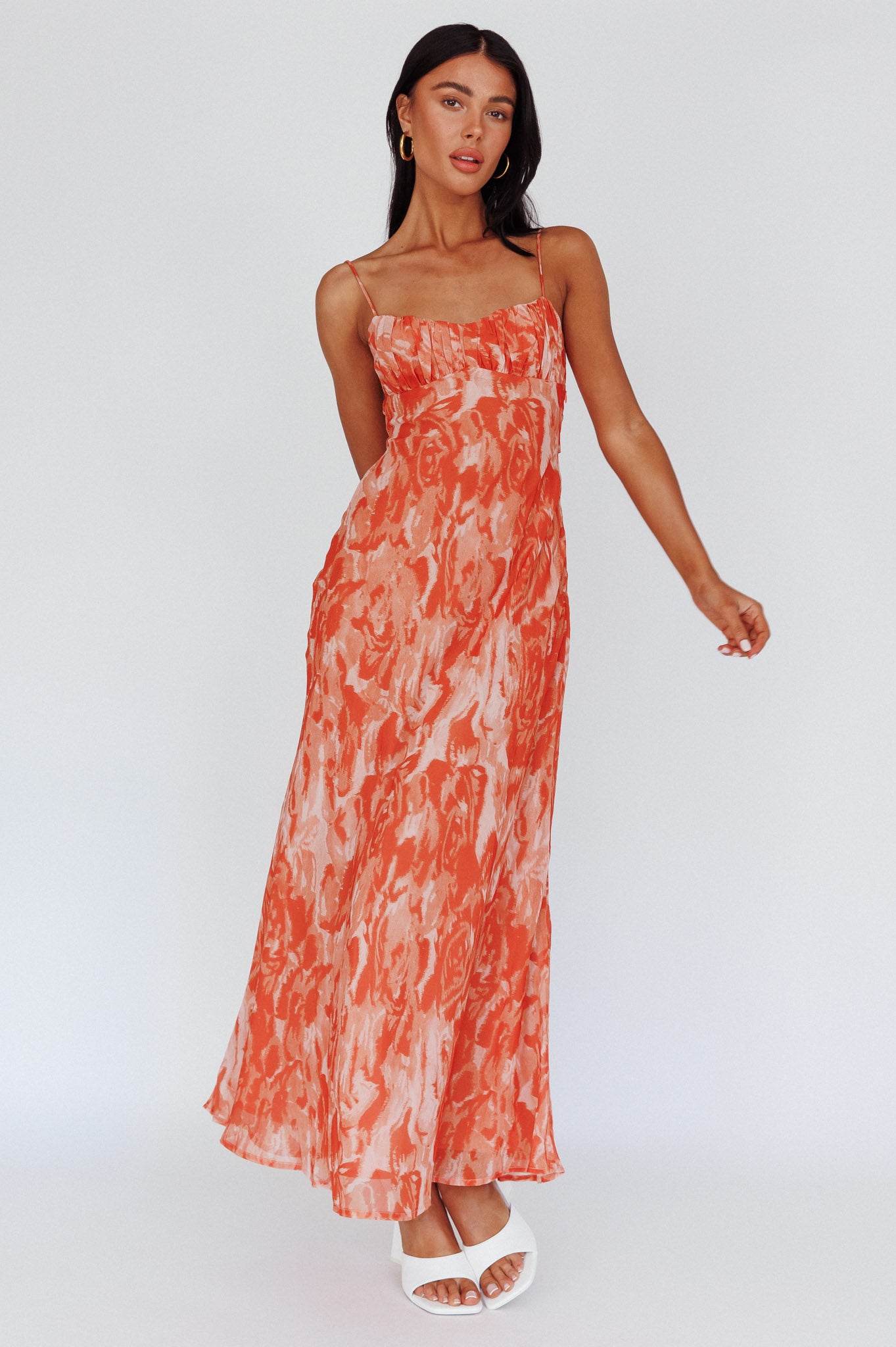 Nerida Twist Back Maxi Dress Swirl Orange by Selfie Leslie