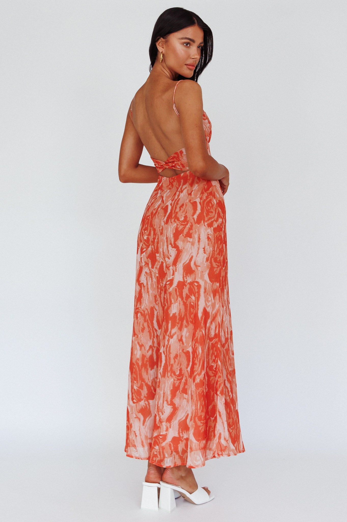 Nerida Twist Back Maxi Dress Swirl Orange by Selfie Leslie