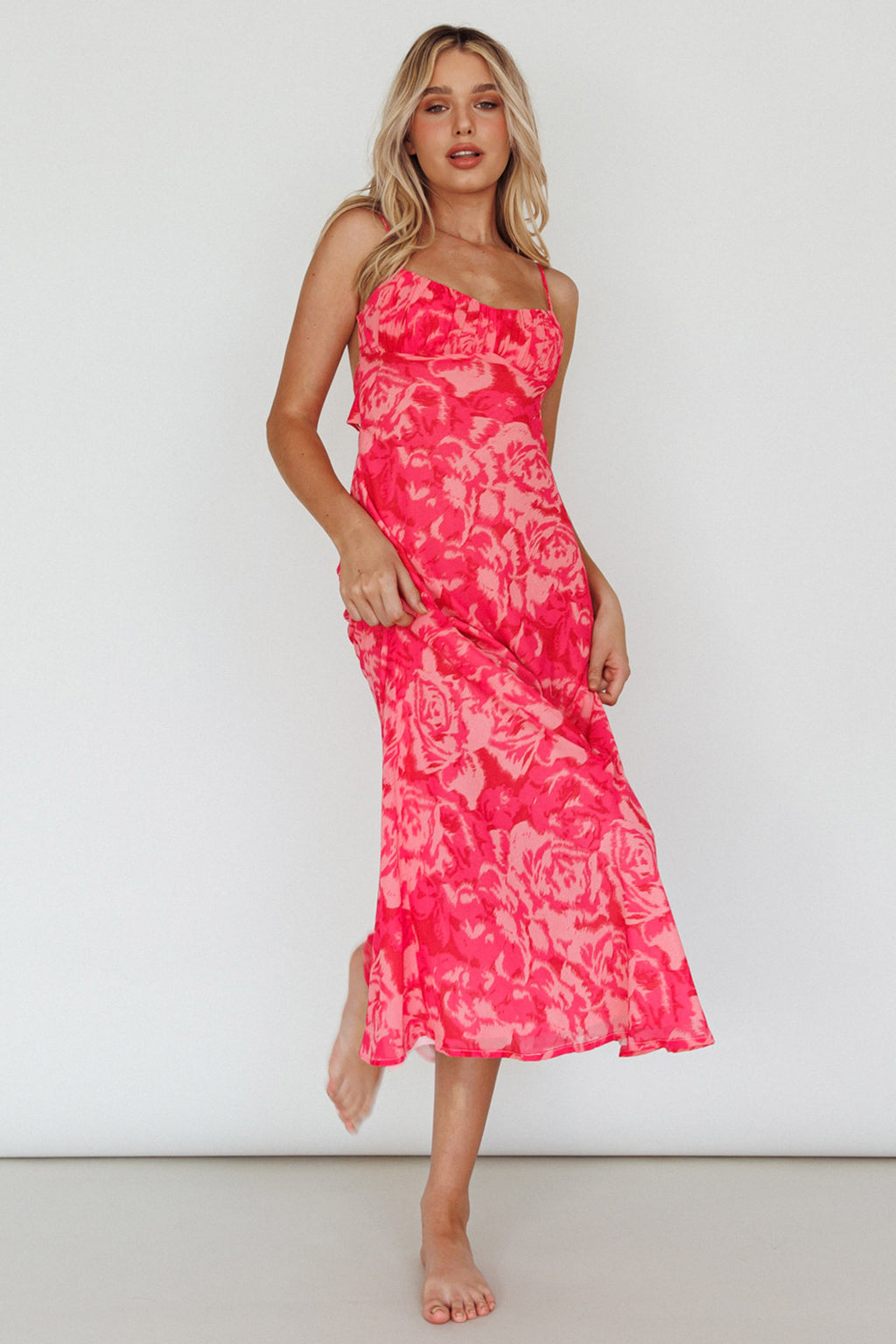 Nerida Twist Back Maxi Dress Swirl Pink by Selfie Leslie