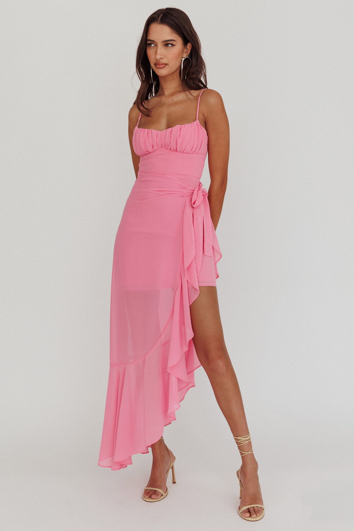 Nerida Waist Tie Asymmetric Dress Pink M
