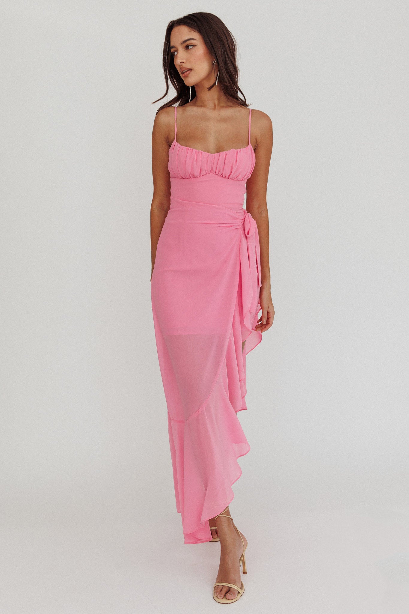 hot pink asymmetric wrap neck dress Circa Scarf Midi Dress main image 0