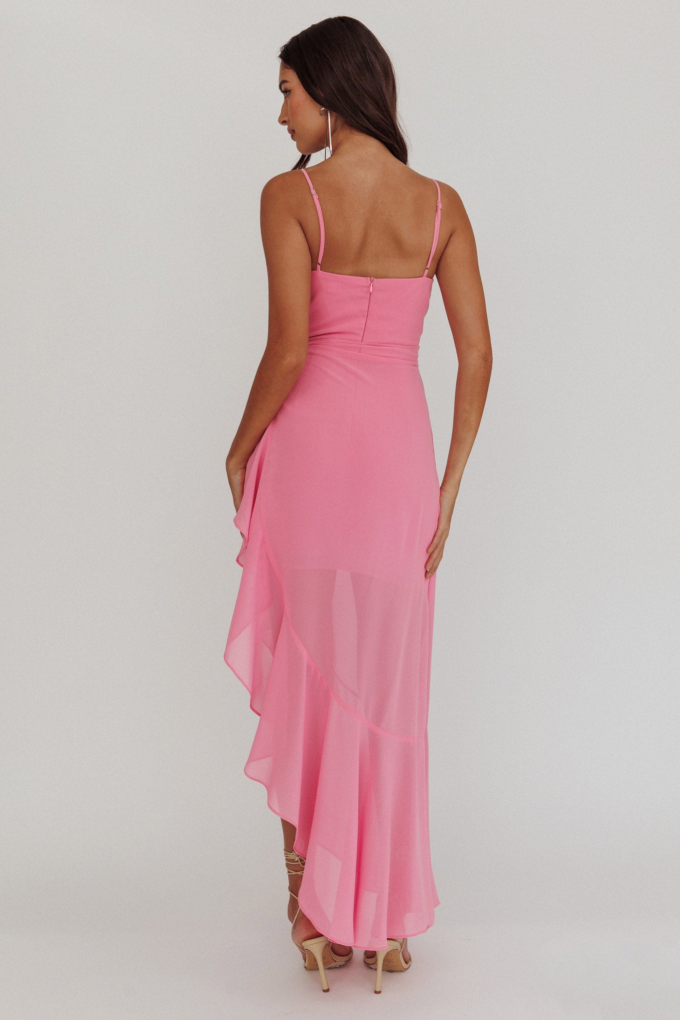 Nerida Waist Tie Asymmetric Dress Pink - L