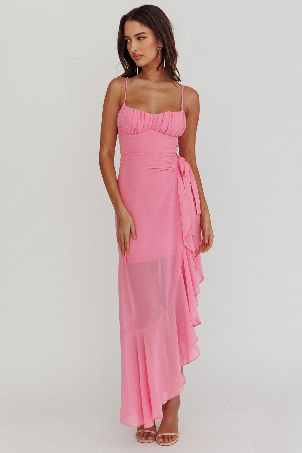 Nerida Waist Tie Asymmetric Dress Pink - L Nerida Waist Tie Asymmetric Dress Pink - L