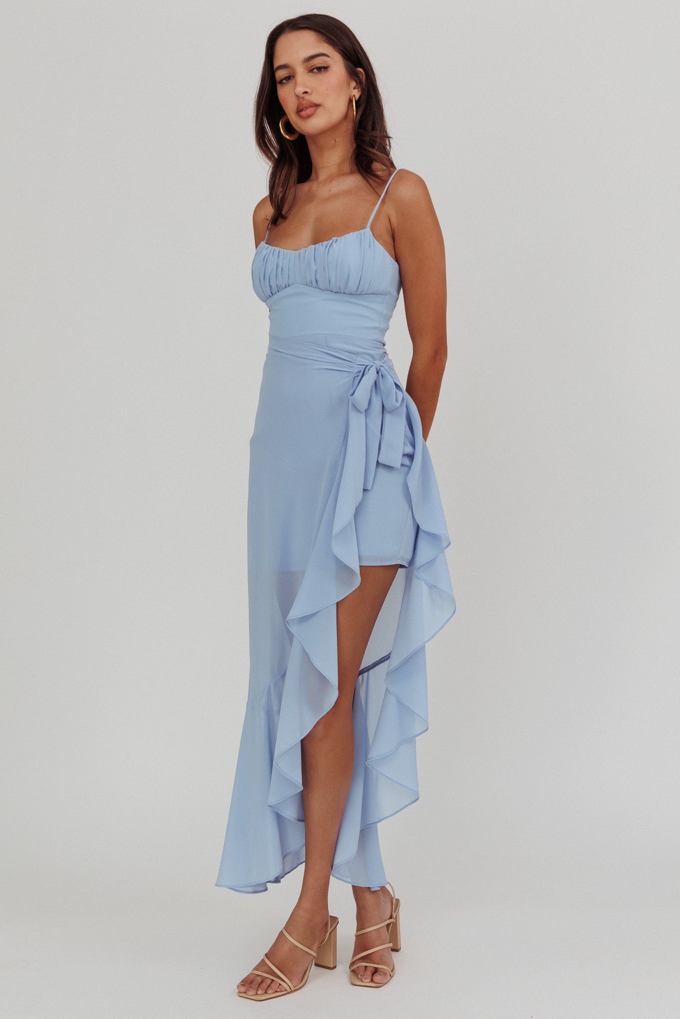 Nerida Waist Tie Asymmetric Dress Steel Blue by Selfie Leslie