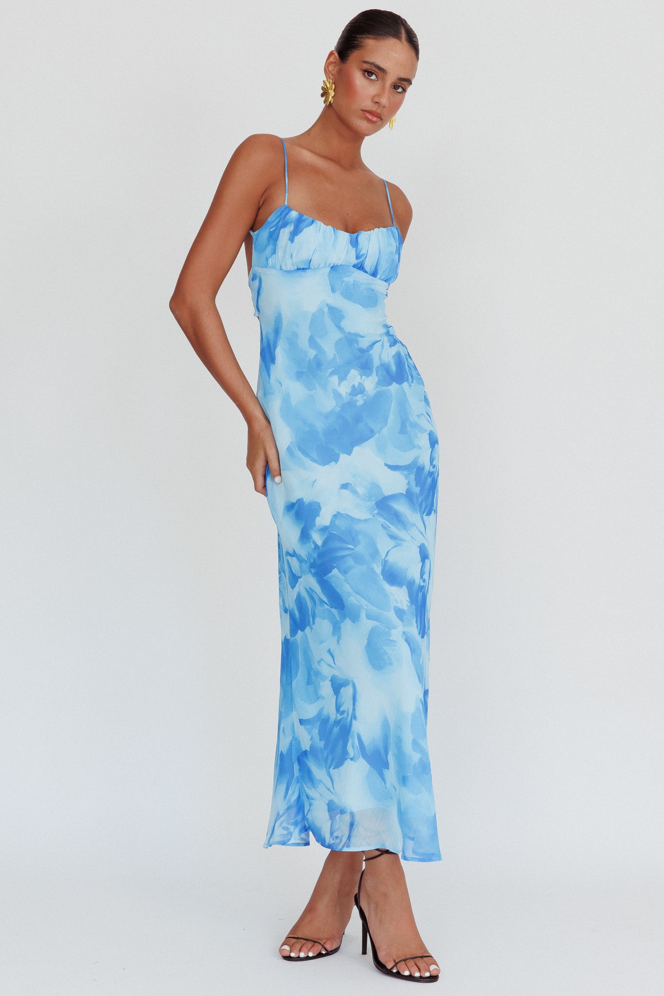 Nerida Low Back Twist Maxi Dress Blue | Selfie Leslie