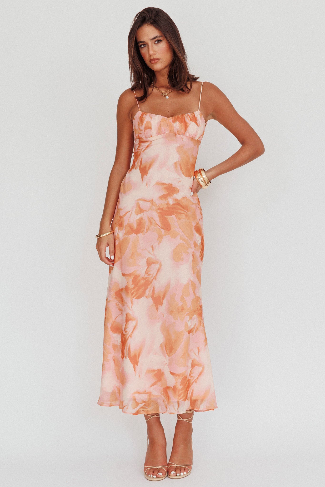 Shop the Nerida Low Back Twist Maxi Dress Orange