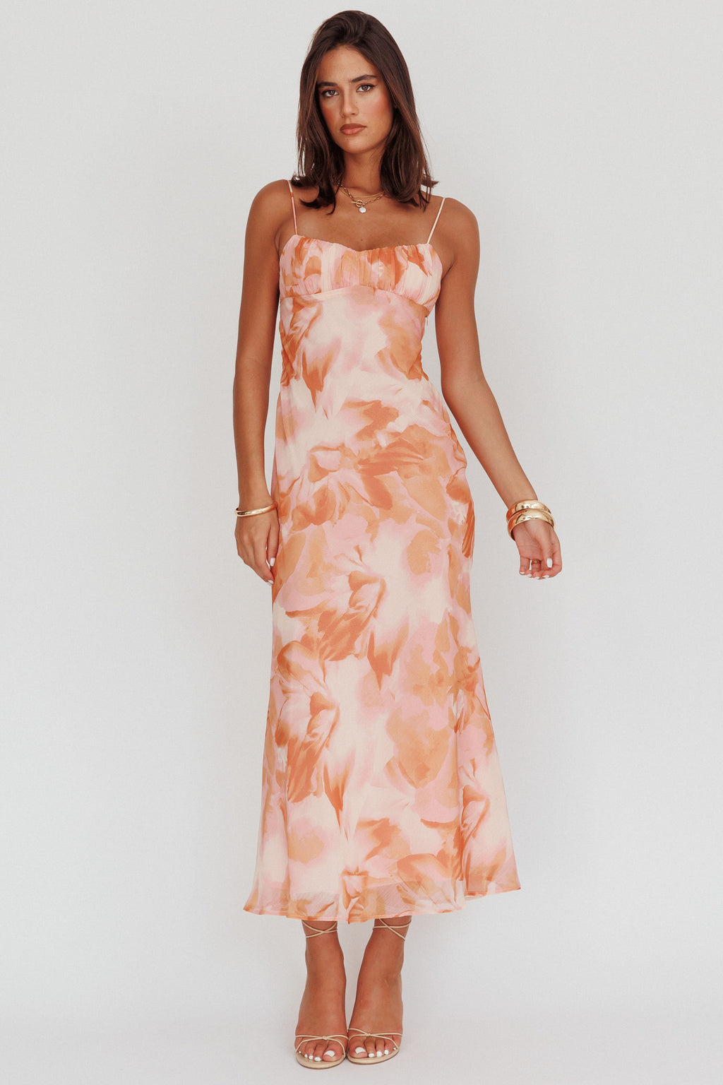 orange striped low back maxi dress Sunset Stroll Stripe Maxi Dress