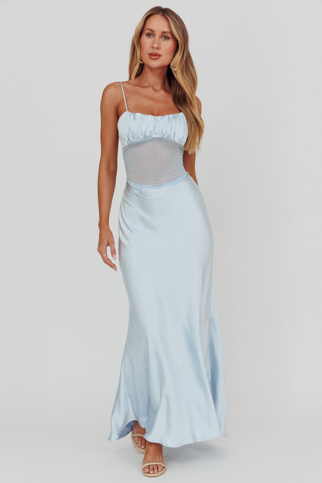 Nerida Sheer Waist Back Twist Maxi Dress Blue by Selfie Leslie