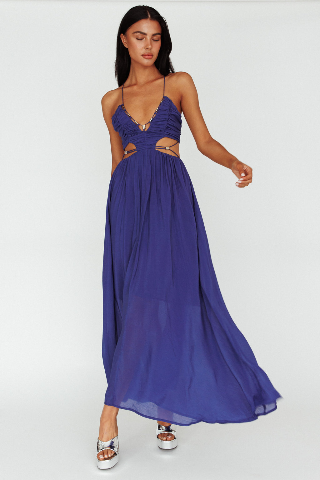 Tenyl Open Back Strappy Midi Dress Navy by Selfie Leslie