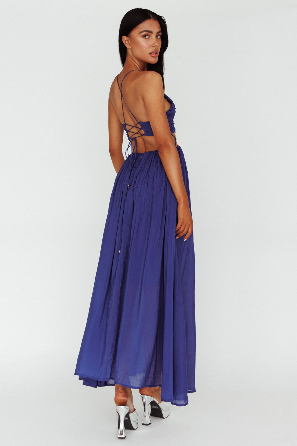 Tenyl Open Back Strappy Midi Dress Navy by Selfie Leslie