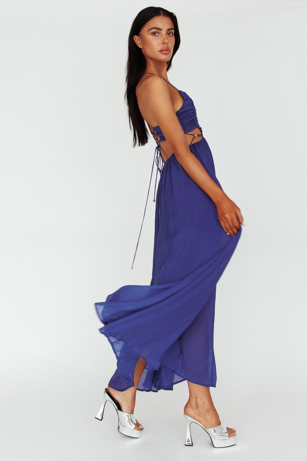 Tenyl Open Back Strappy Midi Dress Navy by Selfie Leslie
