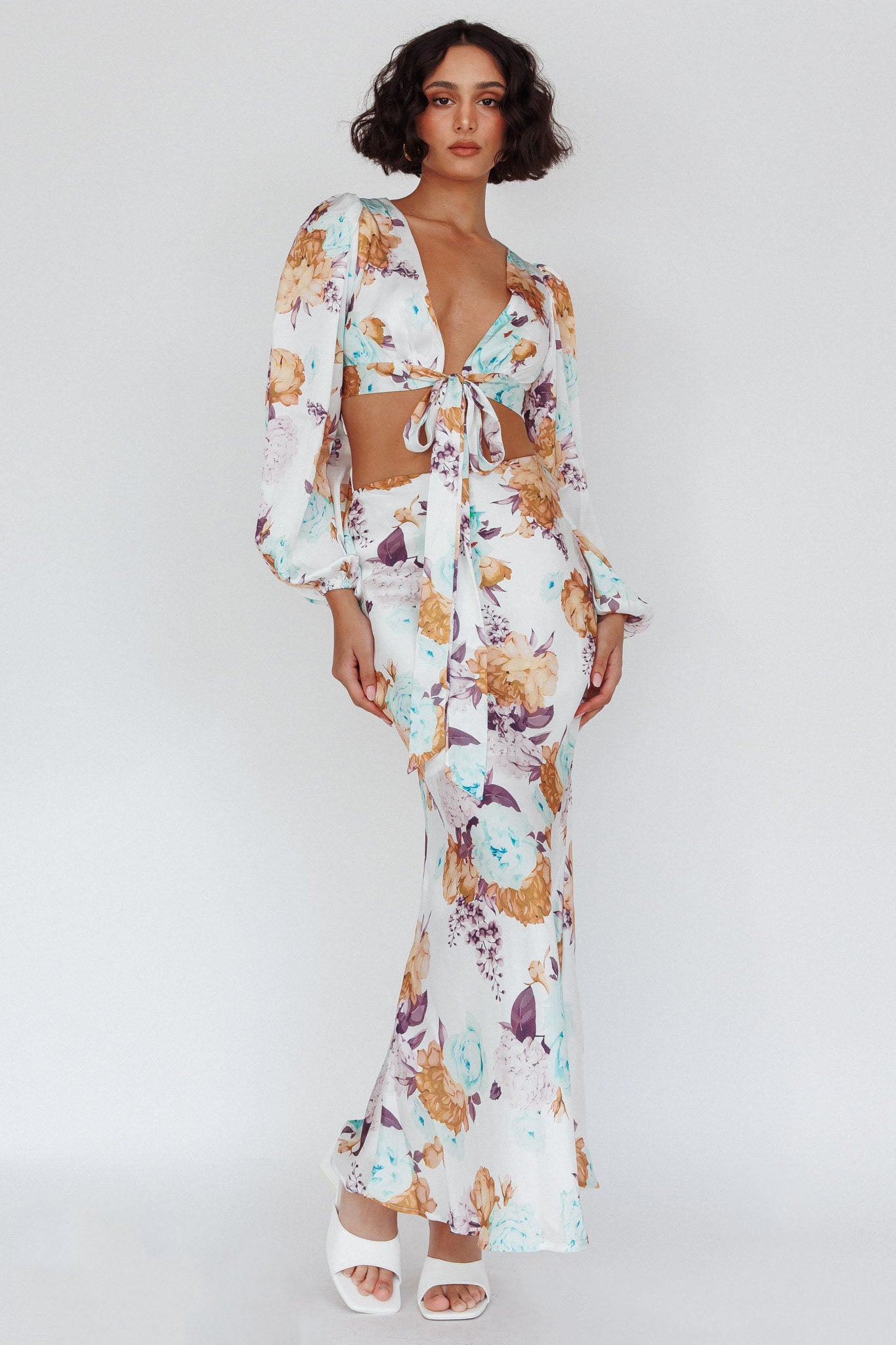 Meet Me In Fiji Maxi Skirt Floral Yellow by Selfie Leslie