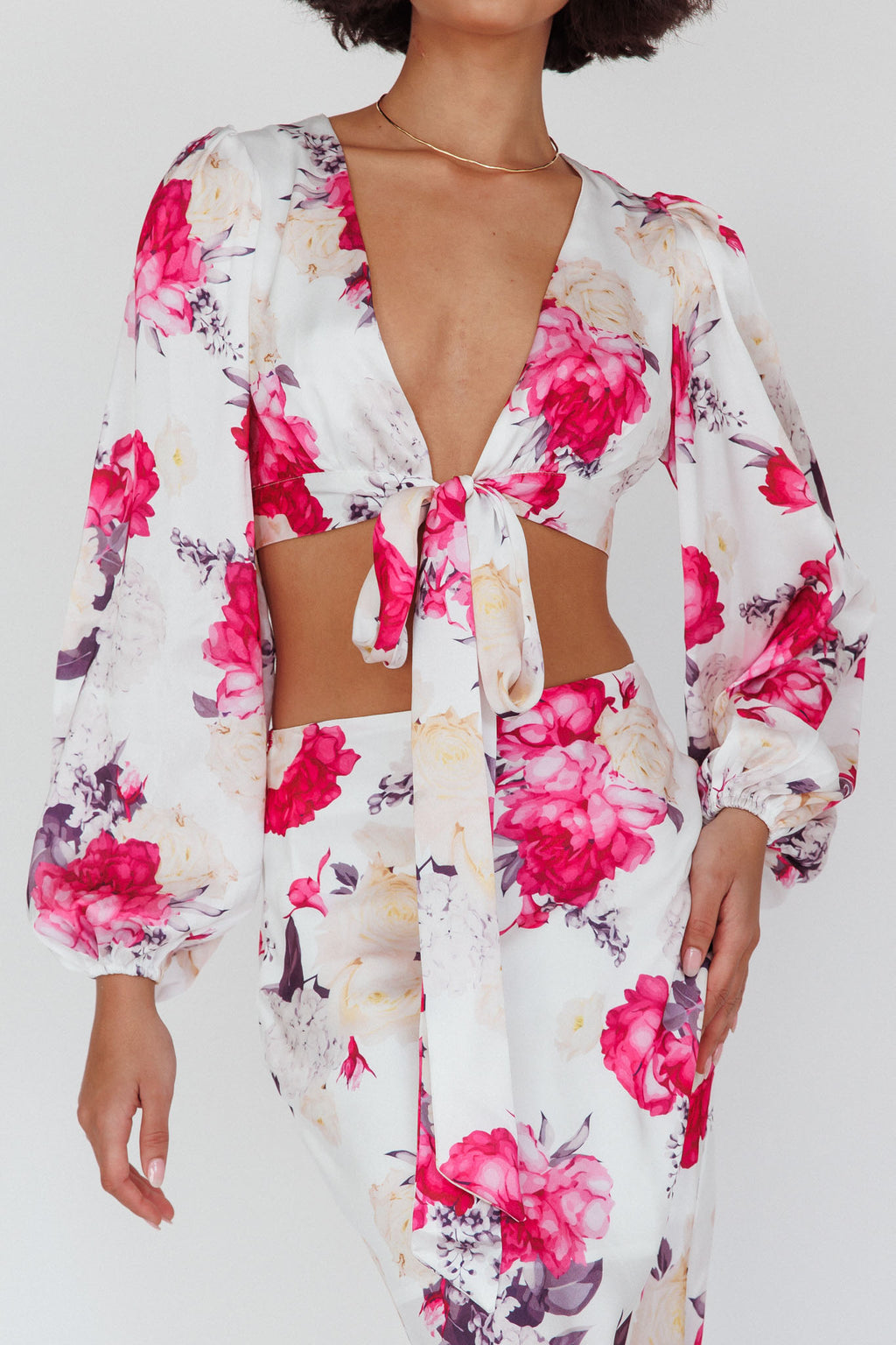 Meet Me In Fiji Tied Top Floral Pink by Selfie Leslie