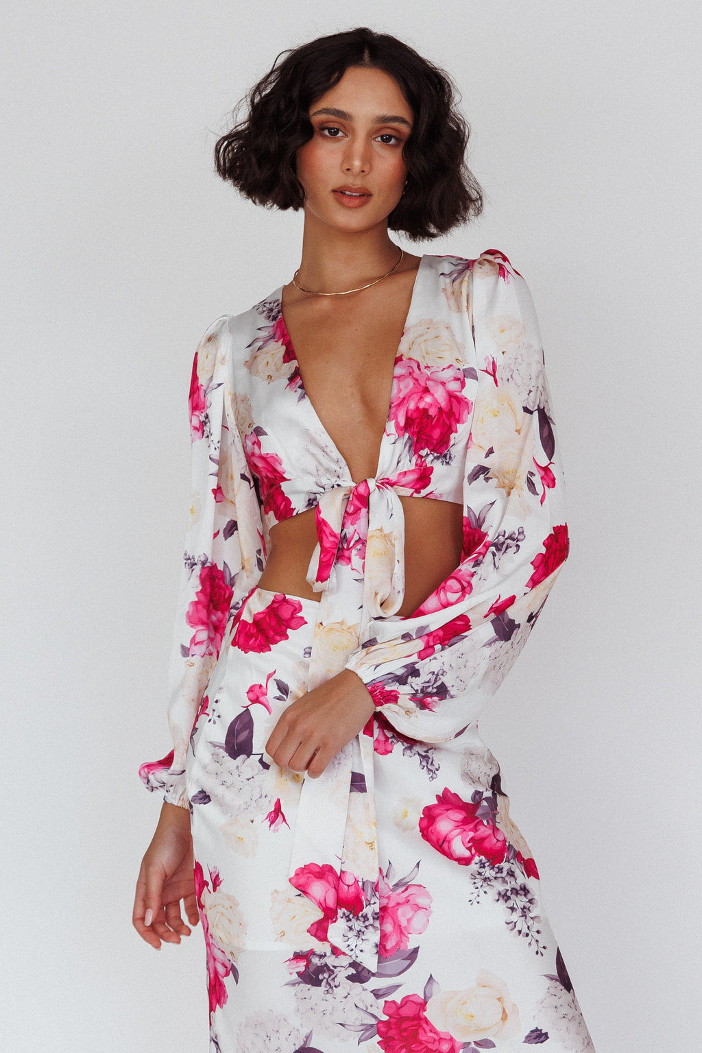 Meet Me In Fiji Tied Top Floral Pink by Selfie Leslie