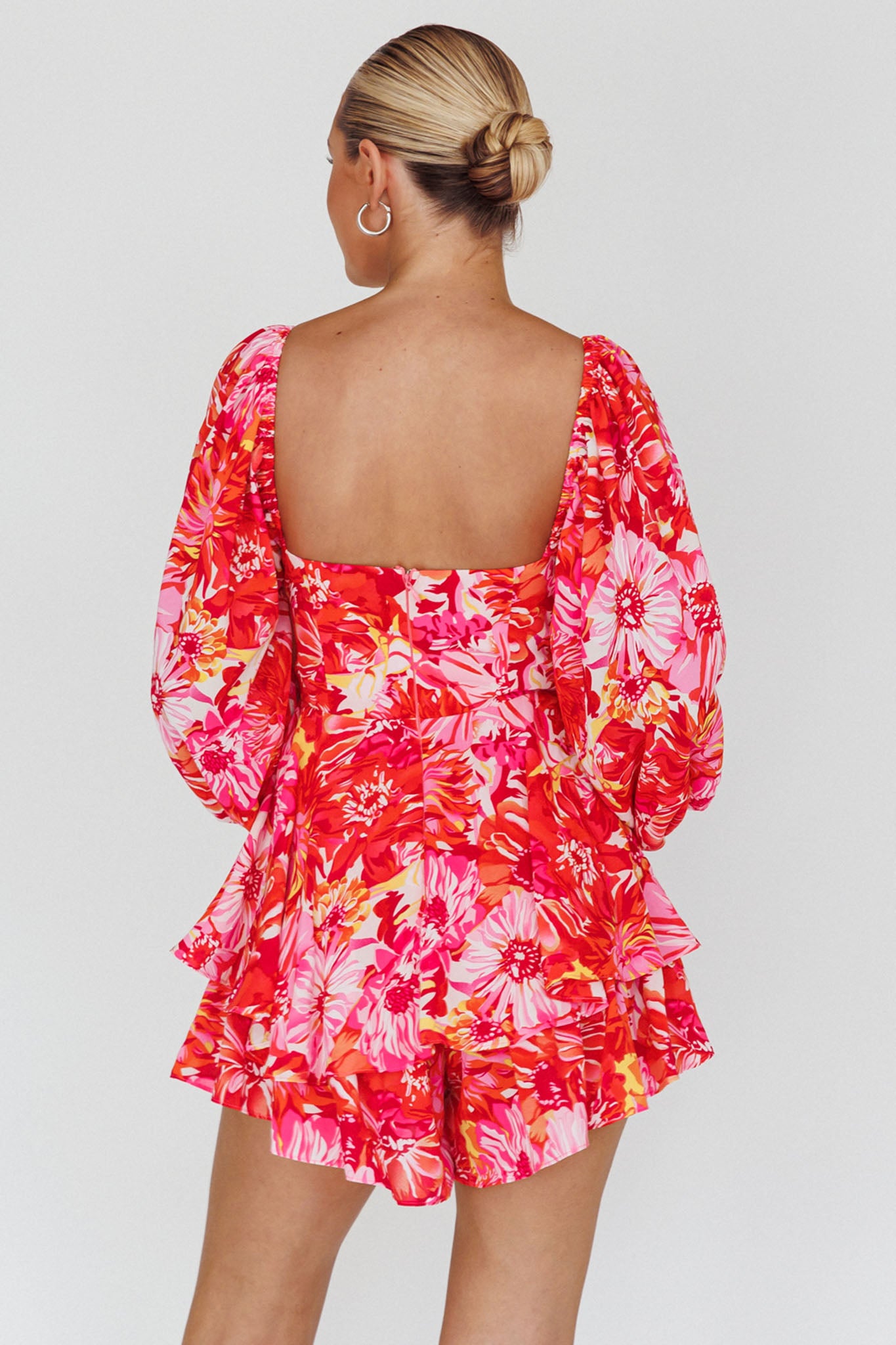 Evanice Shirred Waist Romper Floral Red by Selfie Leslie
