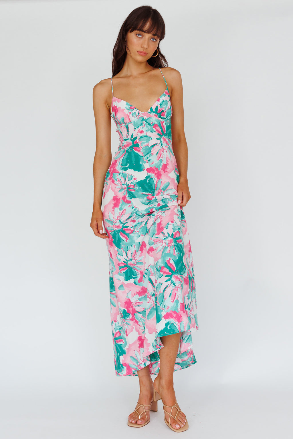 Alora Tie-Up Back Maxi Dress Flower Green by Selfie Leslie