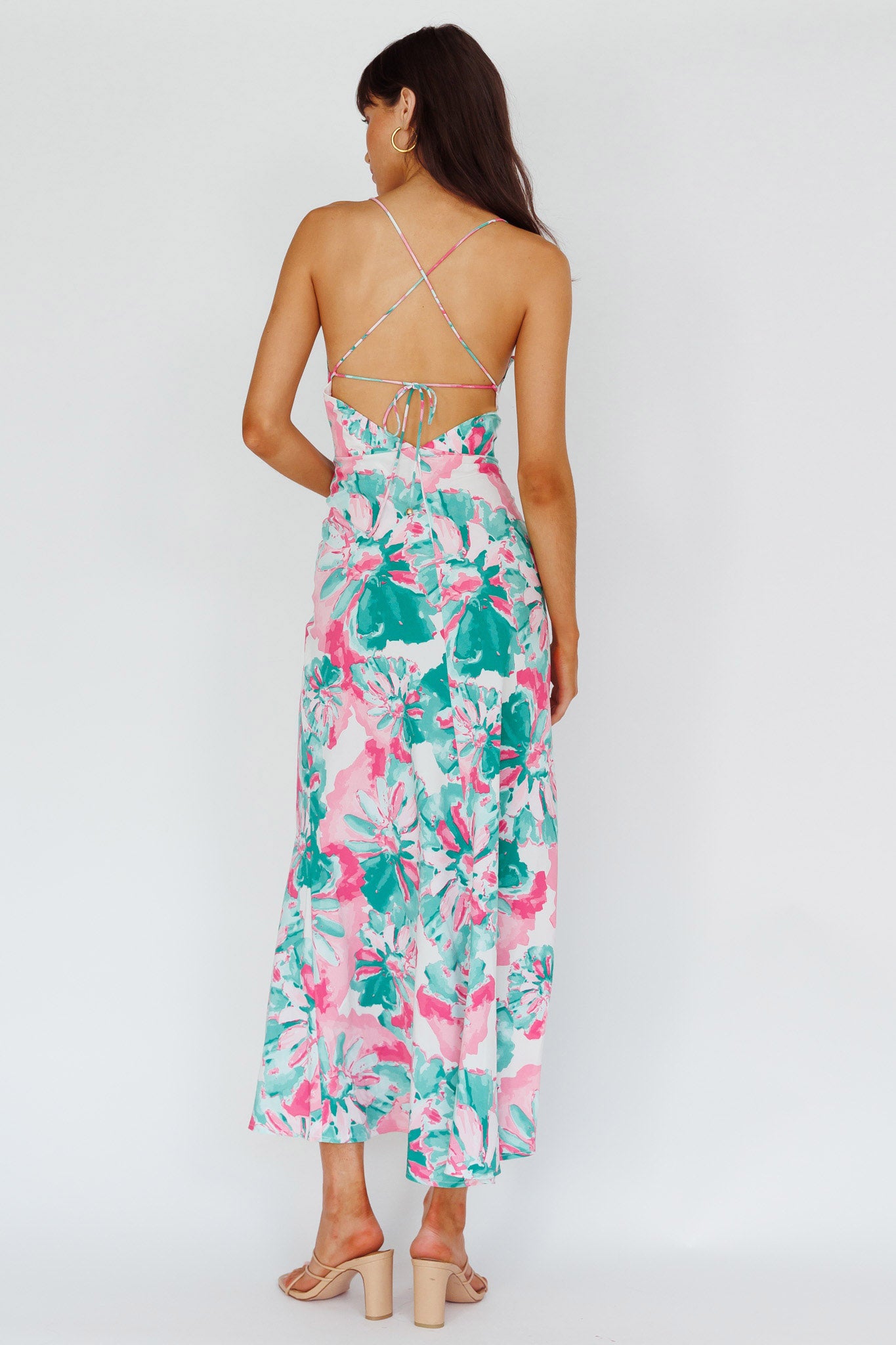 Alora Tie-Up Back Maxi Dress Flower Green by Selfie Leslie
