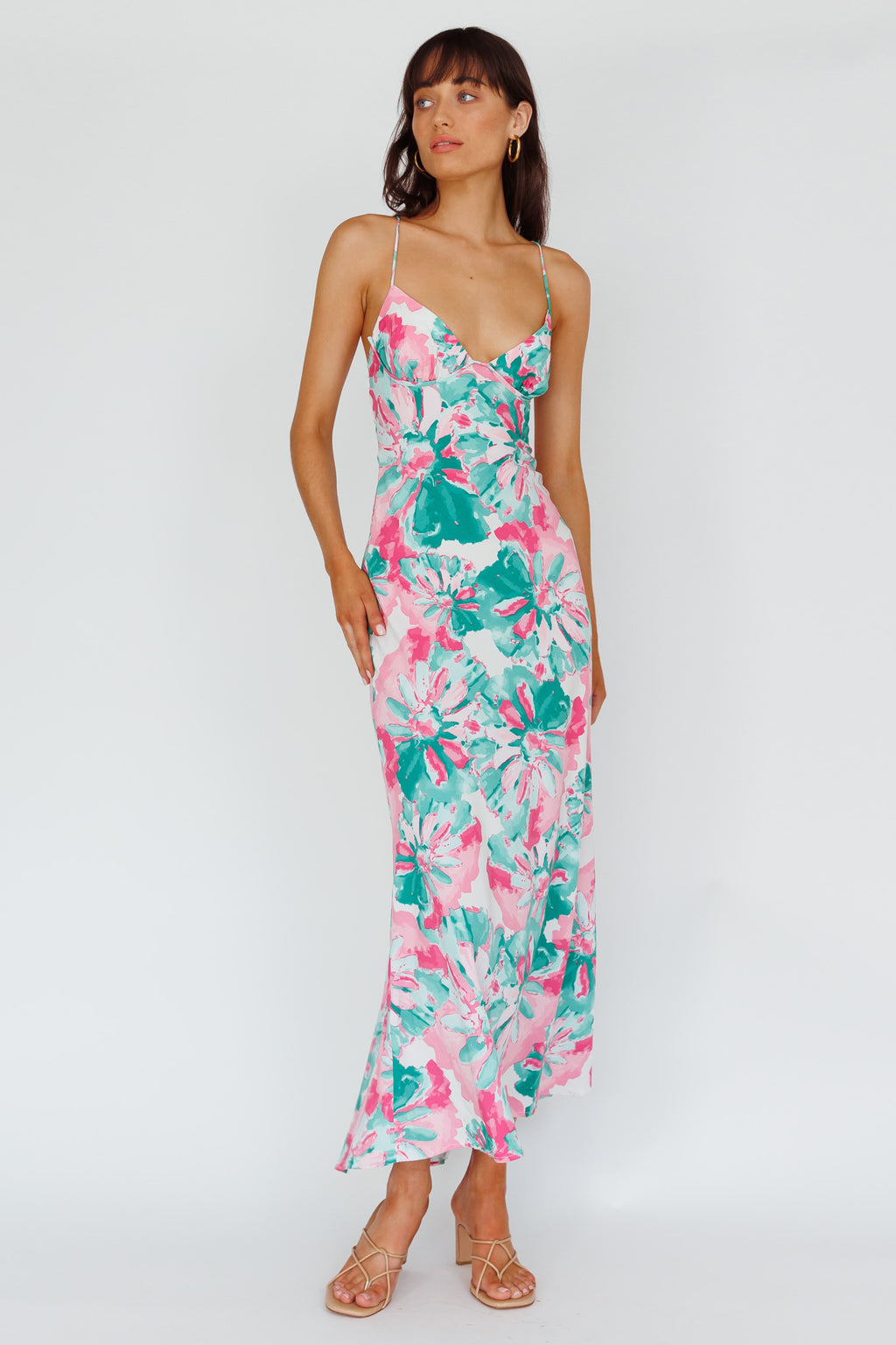 Alora Tie-Up Back Maxi Dress Flower Green by Selfie Leslie
