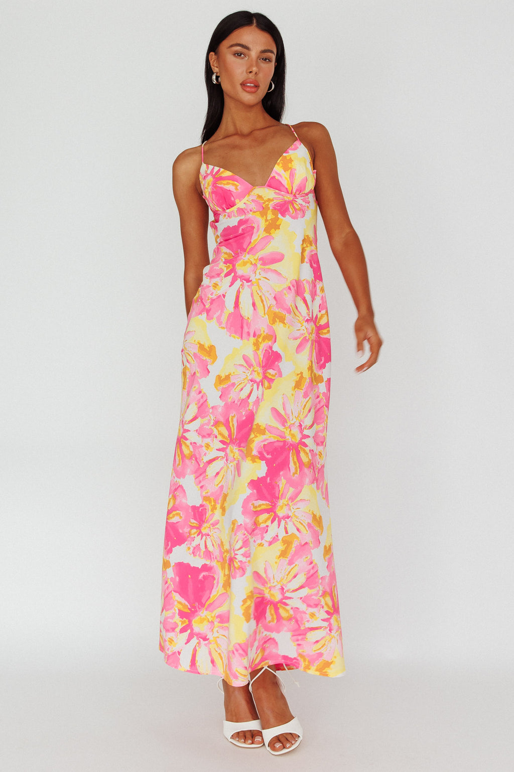 Alora Tie-Up Back Maxi Dress Flower Pink by Selfie Leslie