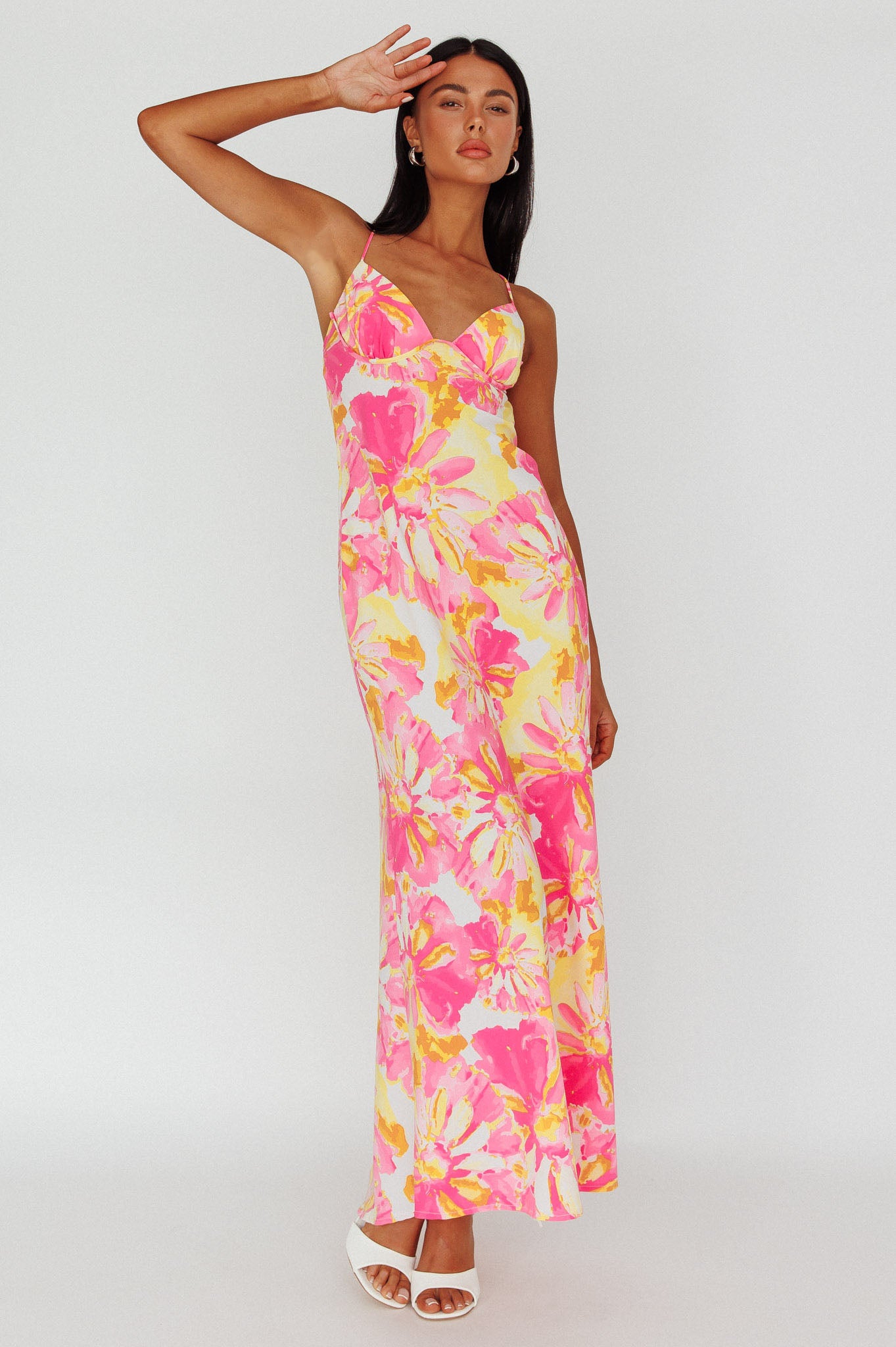 Alora Tie-Up Back Maxi Dress Flower Pink by Selfie Leslie