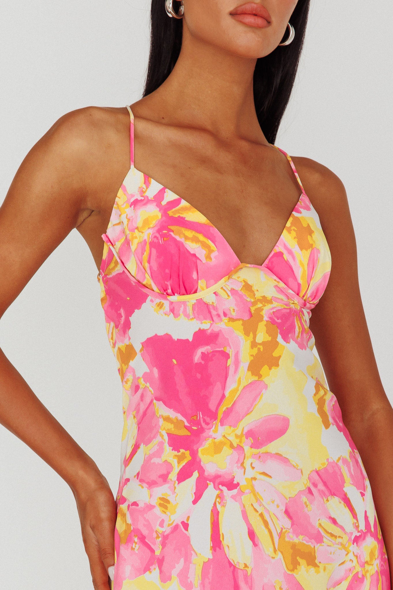 Alora Tie-Up Back Maxi Dress Flower Pink by Selfie Leslie