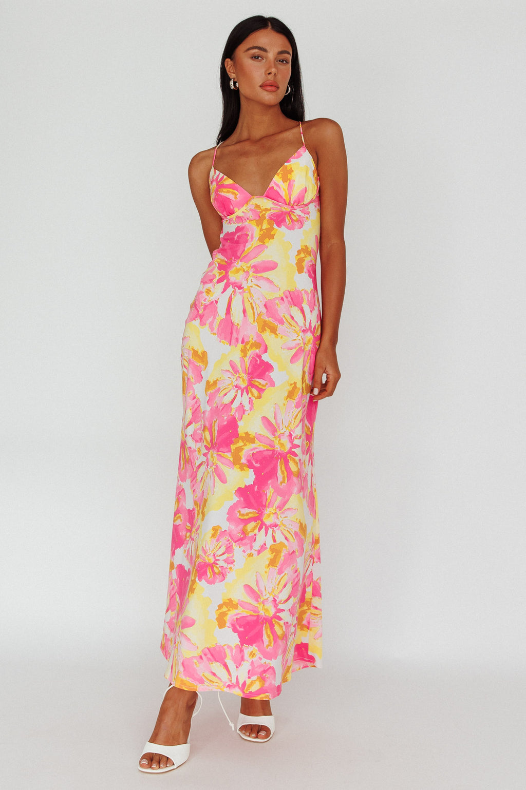 Alora Tie-Up Back Maxi Dress Flower Pink by Selfie Leslie