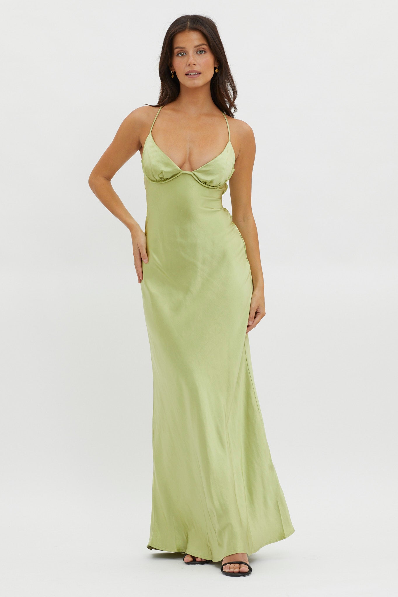 Alora Tie-Up Back Maxi Dress Olive by Selfie Leslie