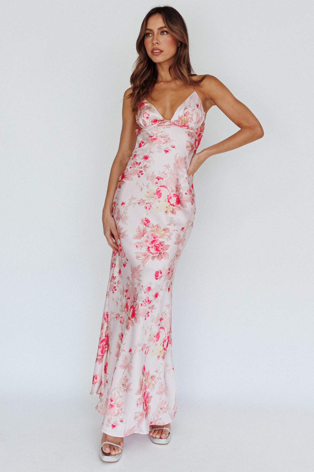 Alora Tie-Up Back Maxi Dress Floral Pink by Selfie Leslie