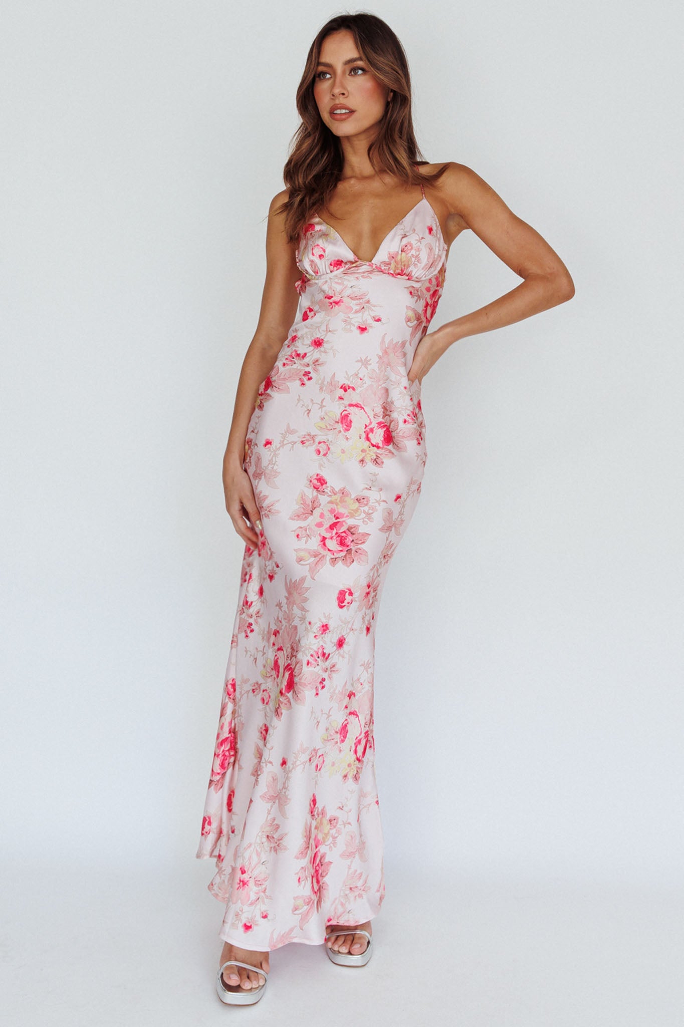 Alora Tie-Up Back Maxi Dress Floral Pink by Selfie Leslie