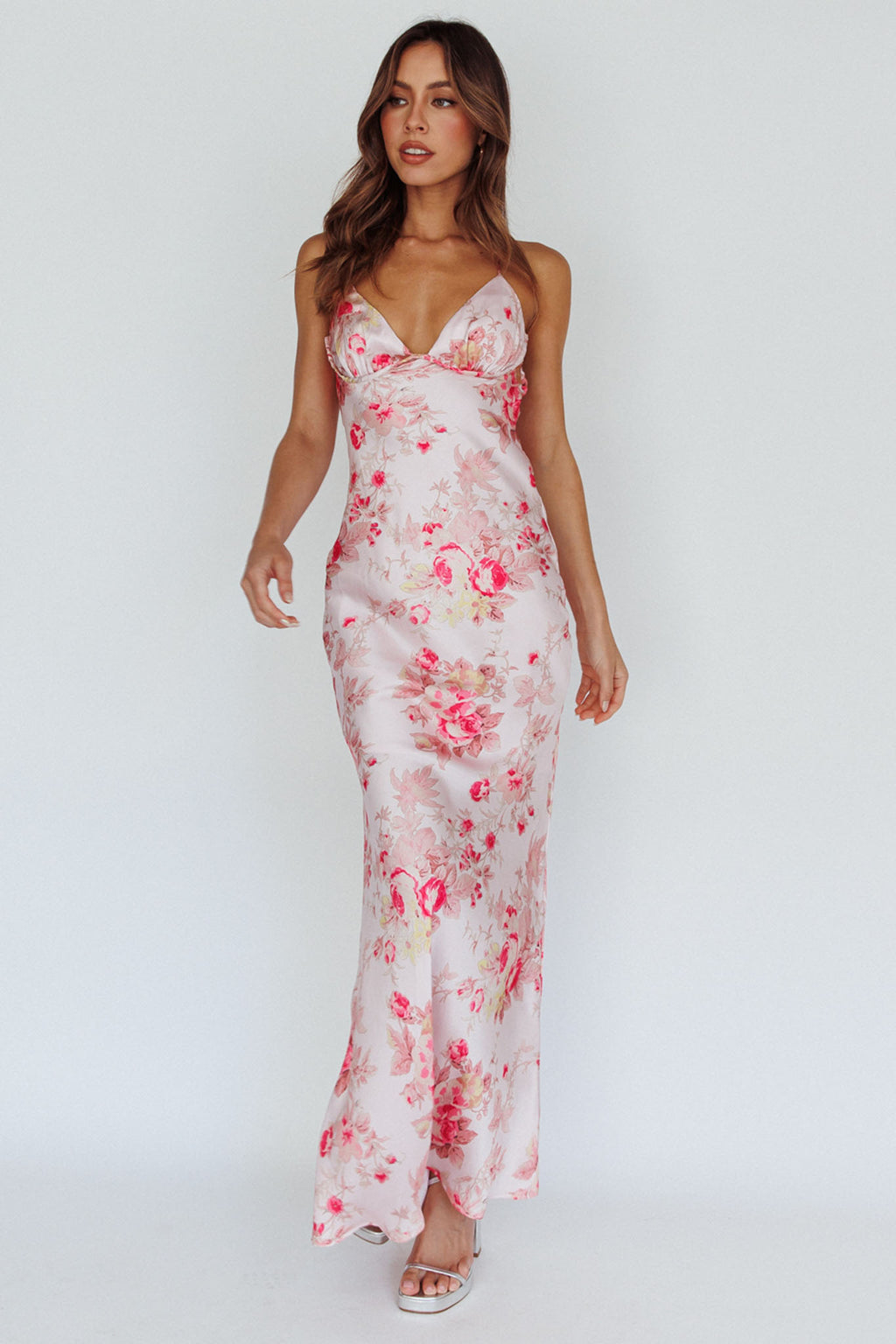 Alora Tie-Up Back Maxi Dress Floral Pink by Selfie Leslie
